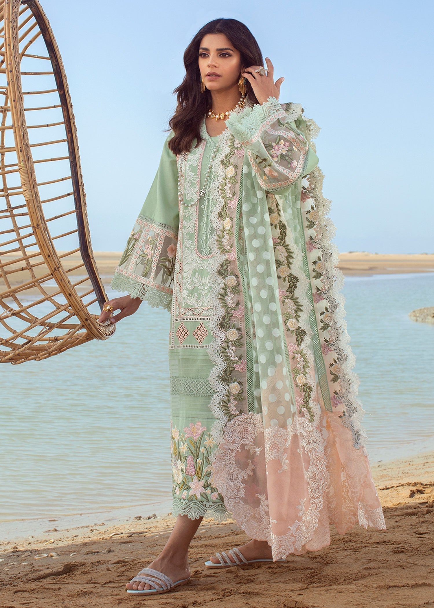 3 Piece Unstitched - Embroidered Chic N Kari Cotton Lawn | Crimson