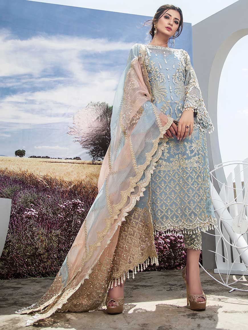 3 Piece Unstitched - Sequins Embroidered Organza with Adda Work | Samsara