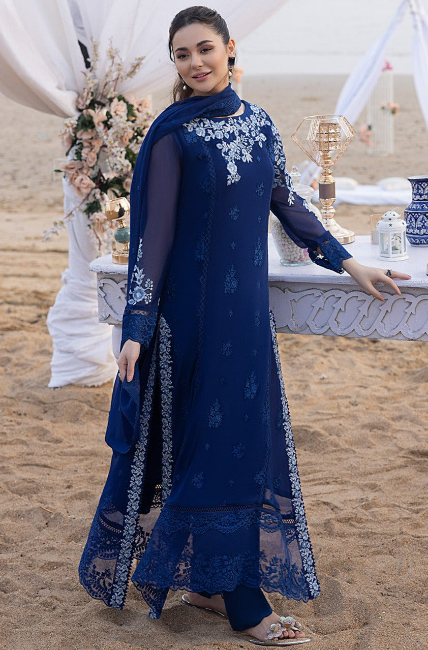 3 Piece Unstitched - Embroidered Chiffon Oraganza | Azure