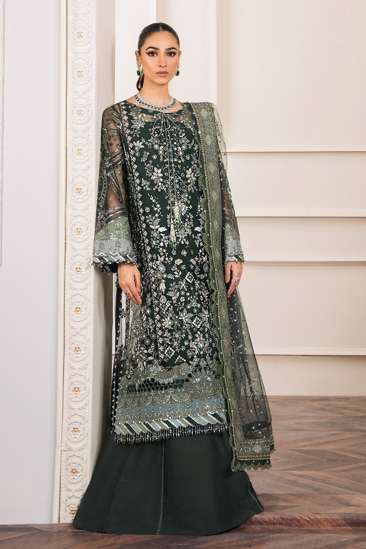 Bottle Green Formal By Baroque - 3 Piece Unstitched