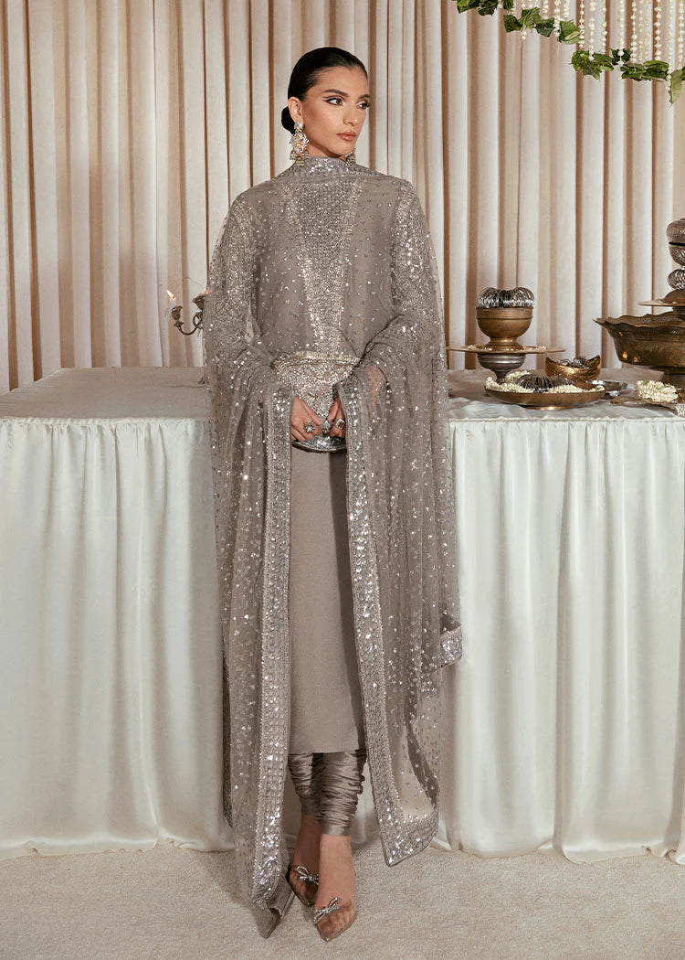 Grey Formal by Hussain reher | Raw Slik - Unstitched