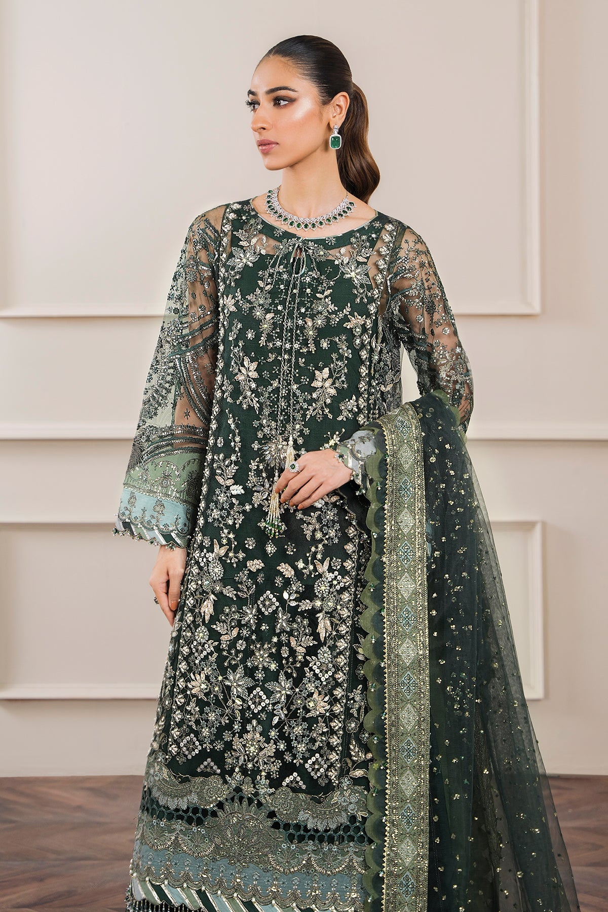 Bottle Green Formal By Baroque - 3 Piece Unstitched