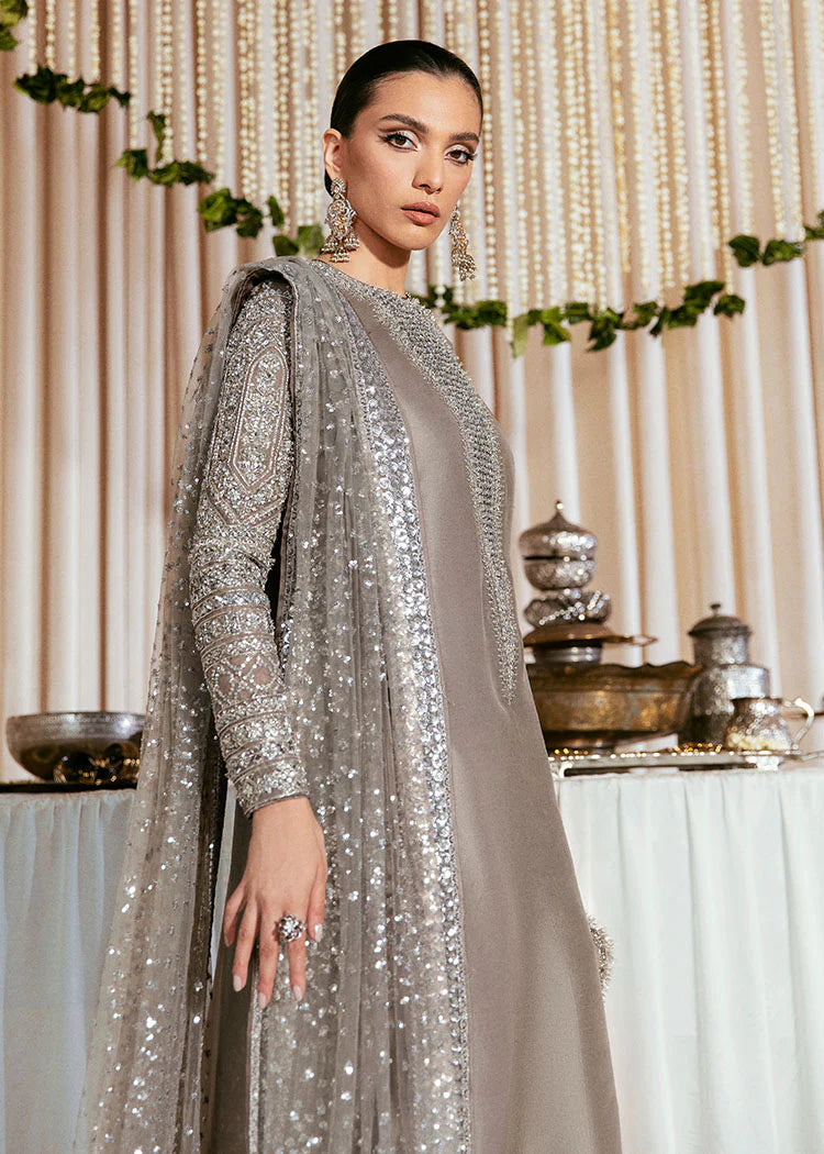 Grey Formal by Hussain reher | Raw Slik - Unstitched