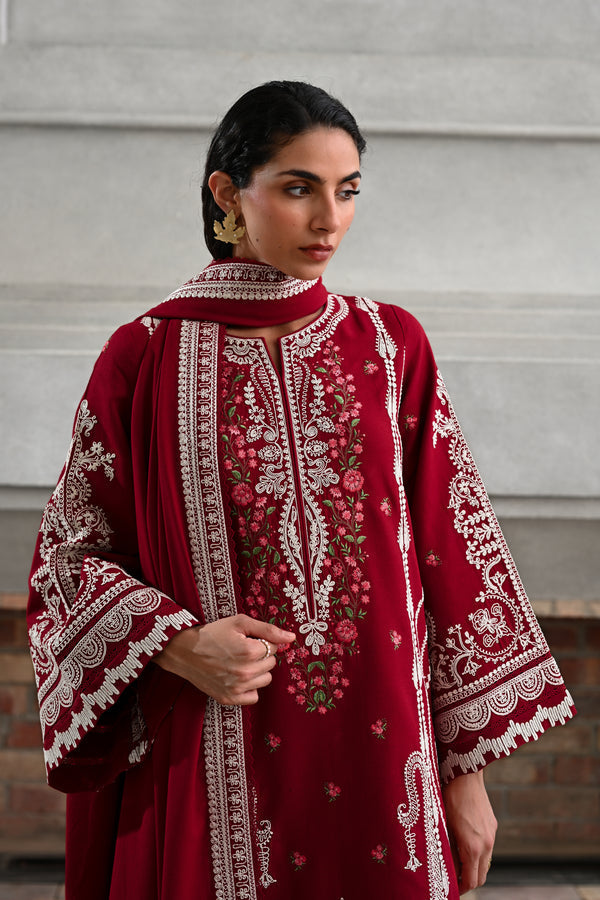 Zaib Red | Embroidered Luxury Lawn - 3 Piece Unstitched