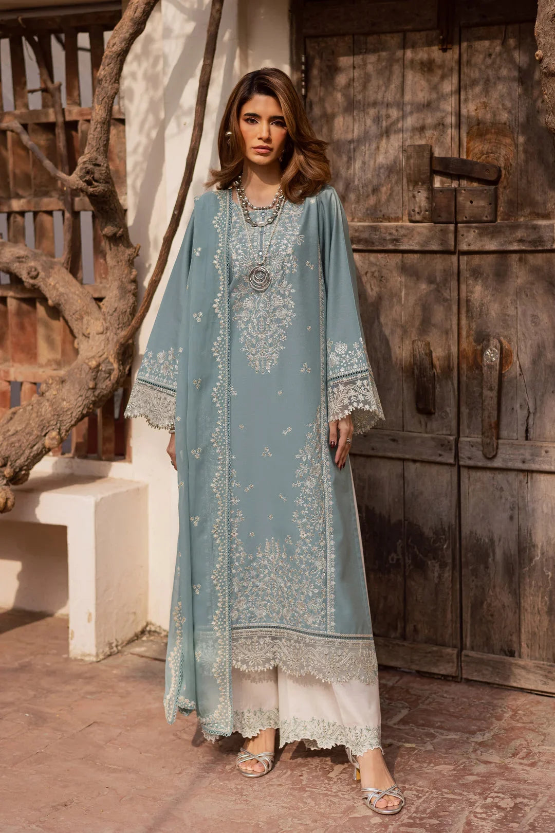 Sky Blue Luxury Lawn - 3 Piece Unstitched