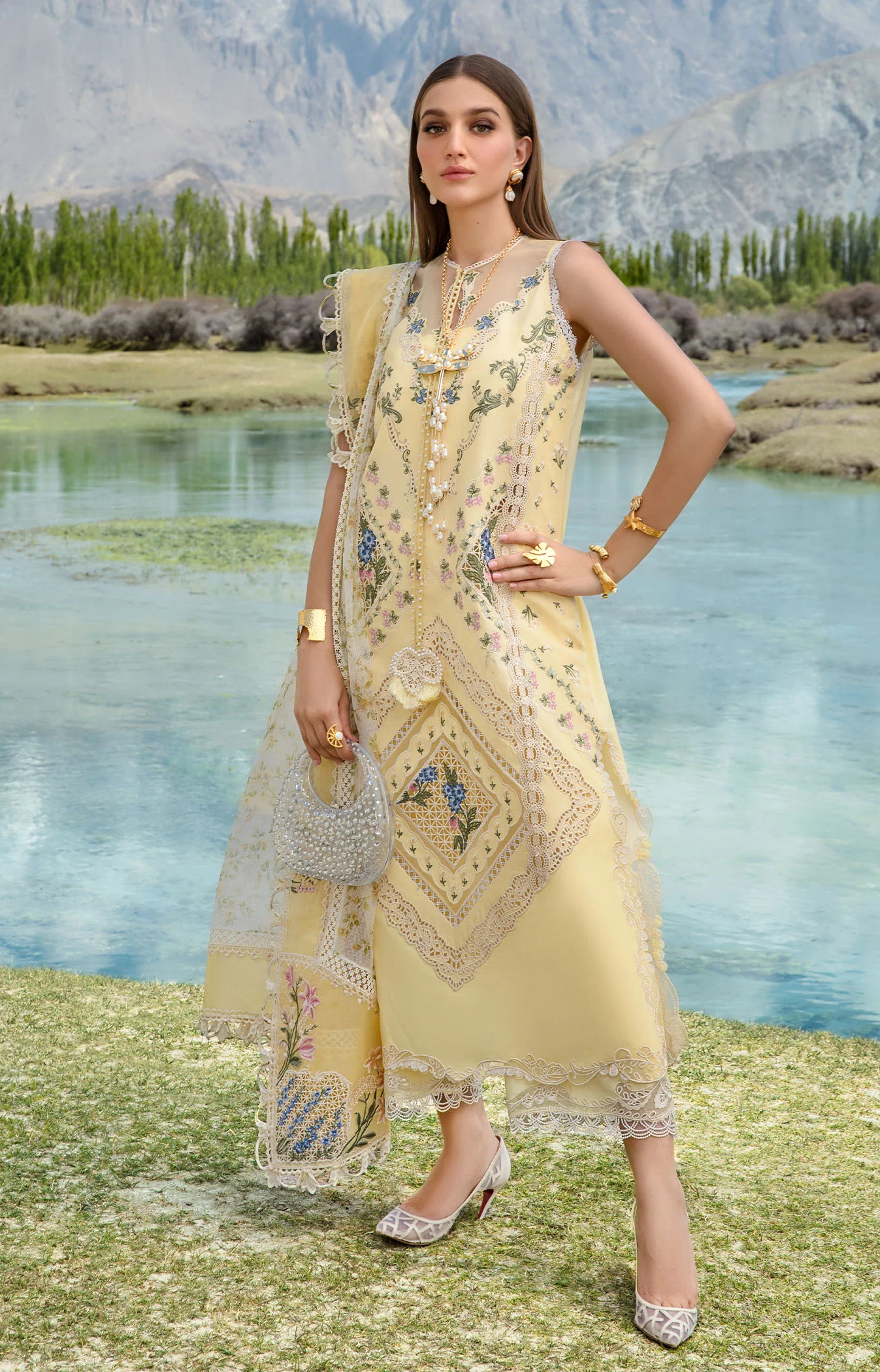 Crimson Luxury Lawn Embroidered Collection A French Brunch - Sunflower Yellow