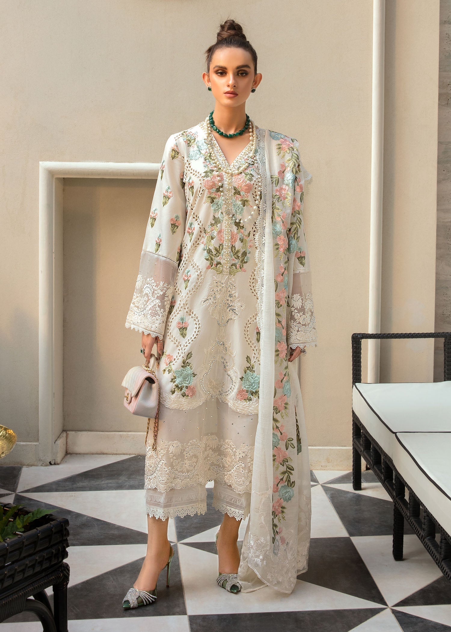 3 Piece Unstitched - Heavy Embroidered Schiffli Lawn PS-048 | Crimson
