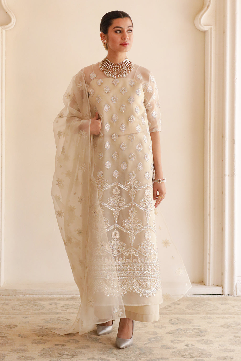 3 Piece Stitched - Thread & Sequins Embroidered Organza | DYOT