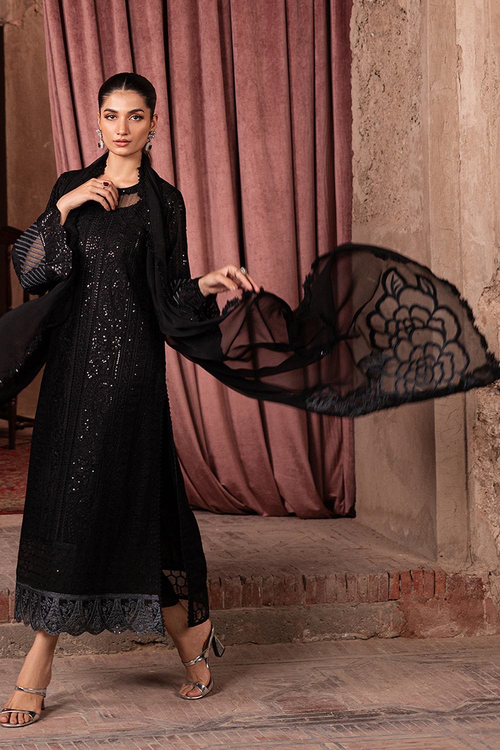 Noir Mystique | Embroidered Chiffon - 3 Piece Unstitched