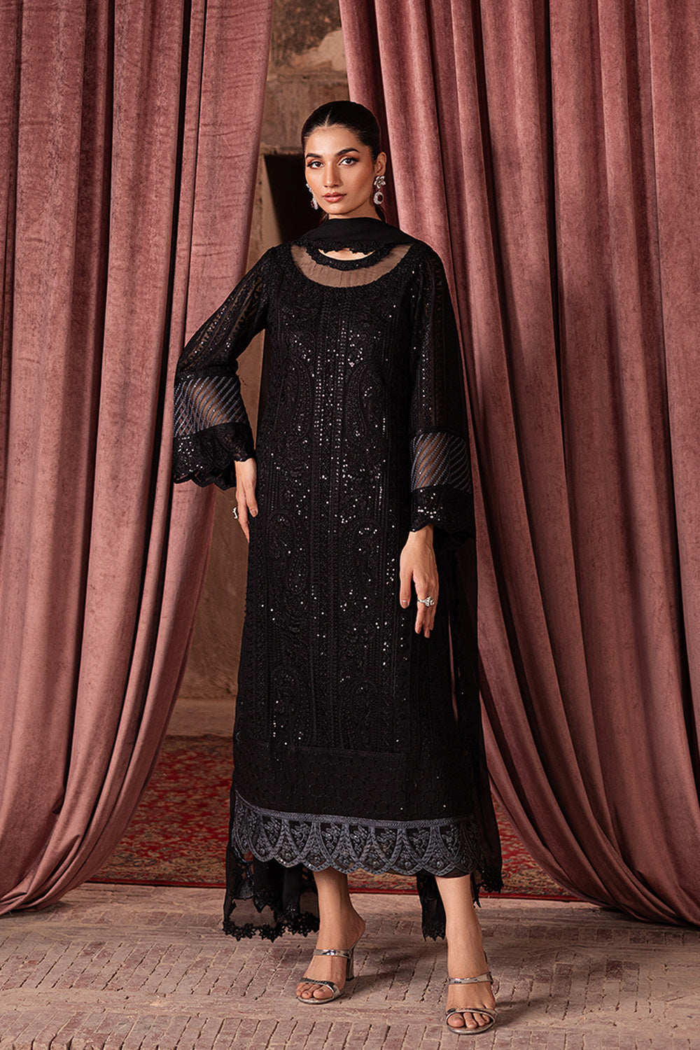 Noir Mystique | Embroidered Chiffon - 3 Piece Unstitched