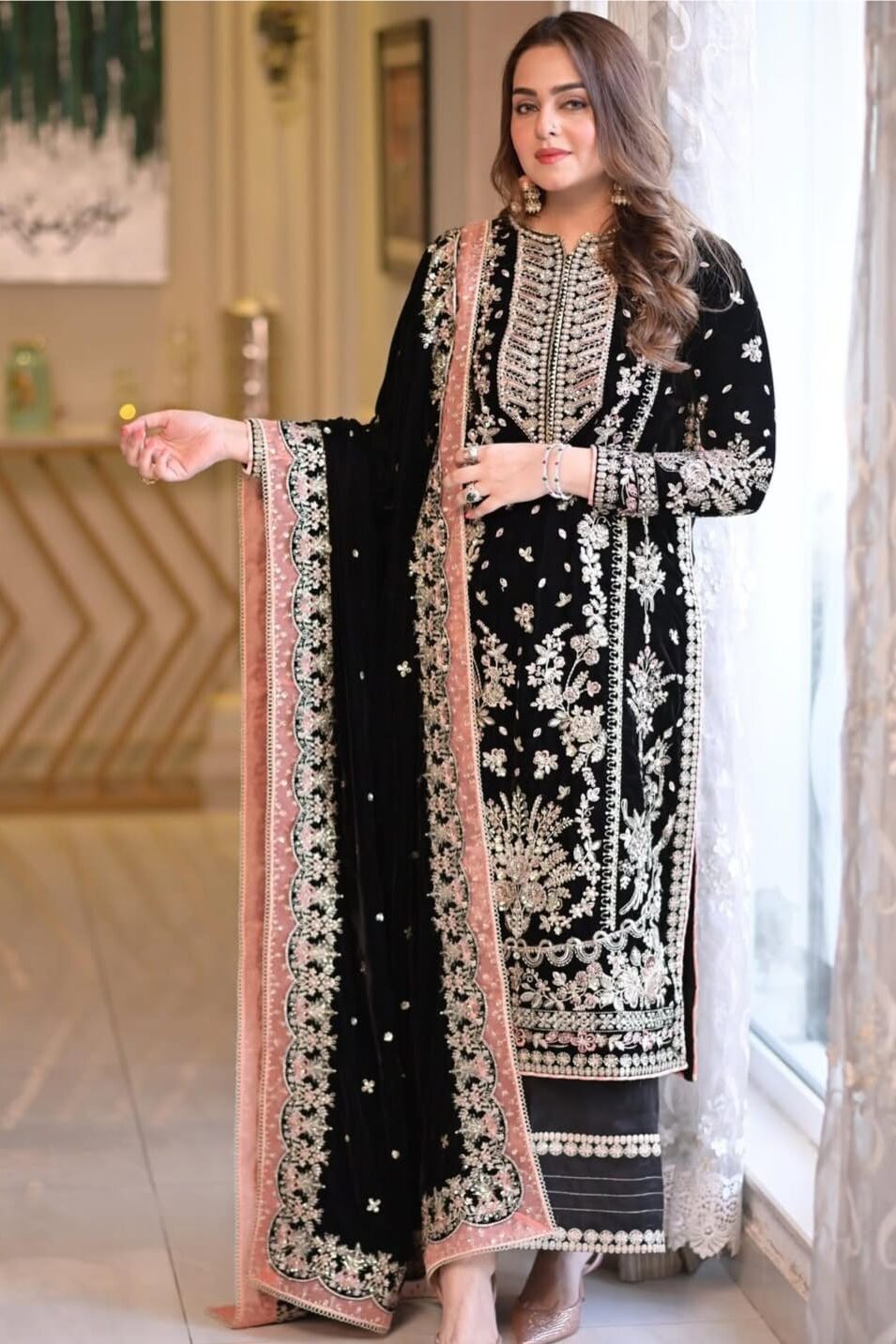 Jet Black by Aneela’s Embroidered Chiffon 3-Piece Suit