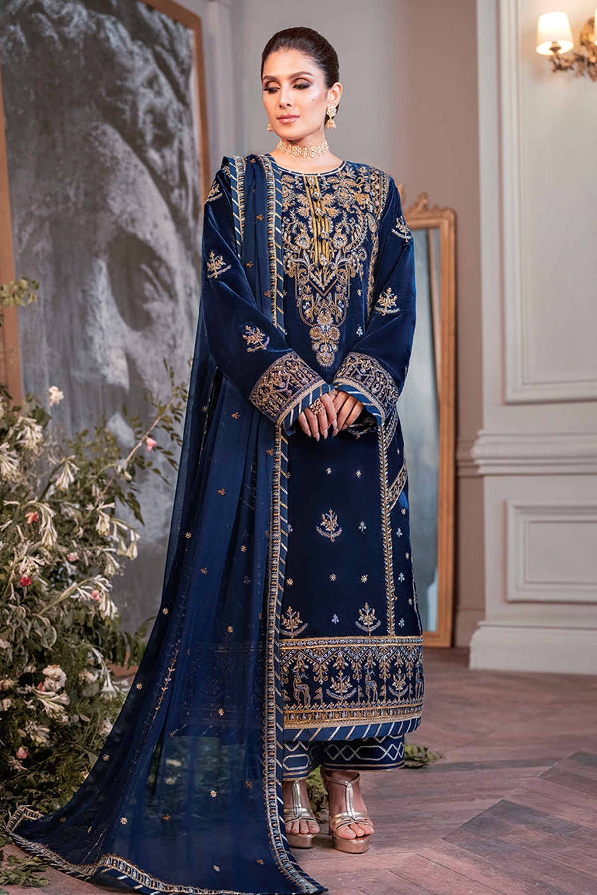 Blue Formal velvet | Asim Jofa - 3 Piece Unstitched