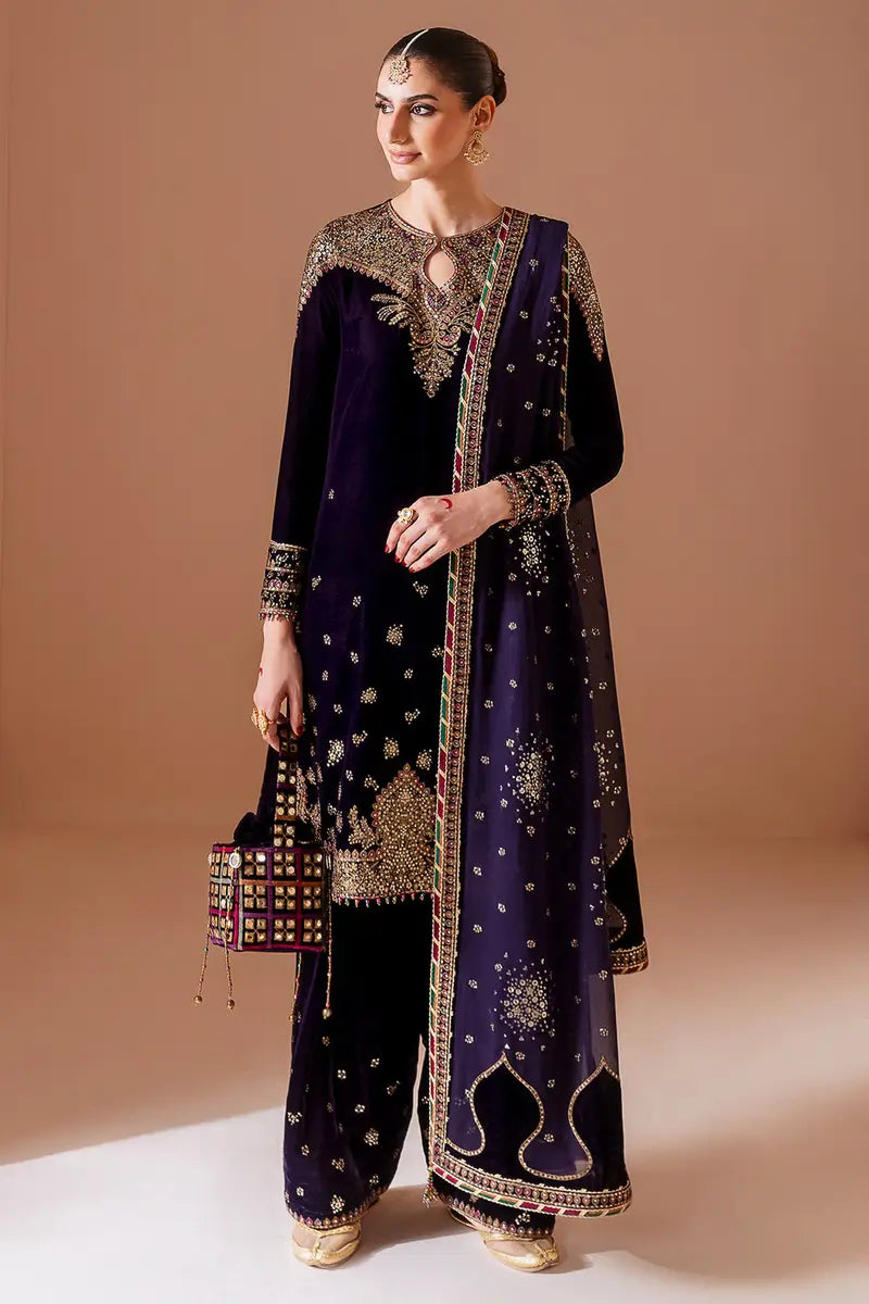 Jazmin Purple  Embroidered Velvet - 3 Piece Unstitched