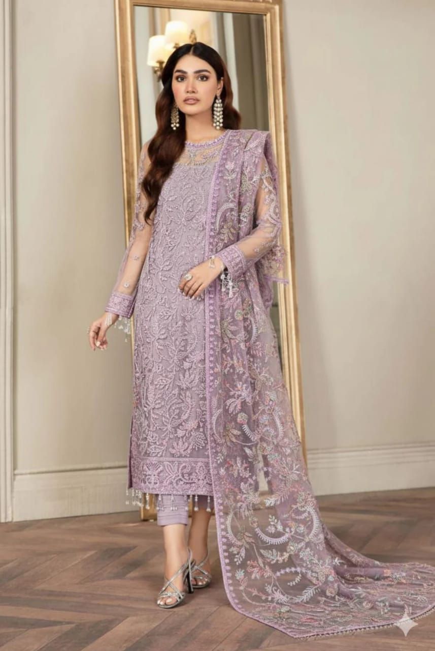 Embroidered Net | Zarif Pink - 3 Piece Unstitched
