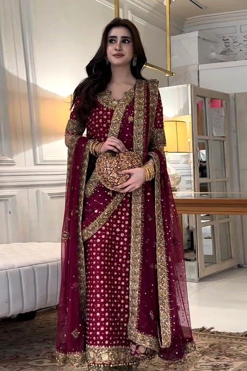 Haris Shakeel Bridal Chiffon - 3 Piece Unstitched