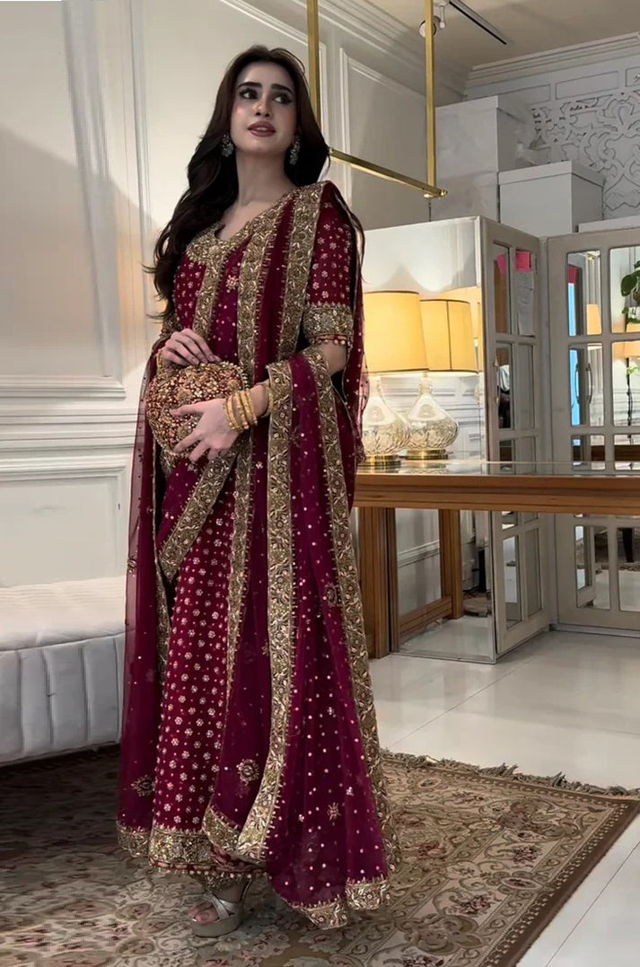 Haris Shakeel Bridal Chiffon - 3 Piece Unstitched