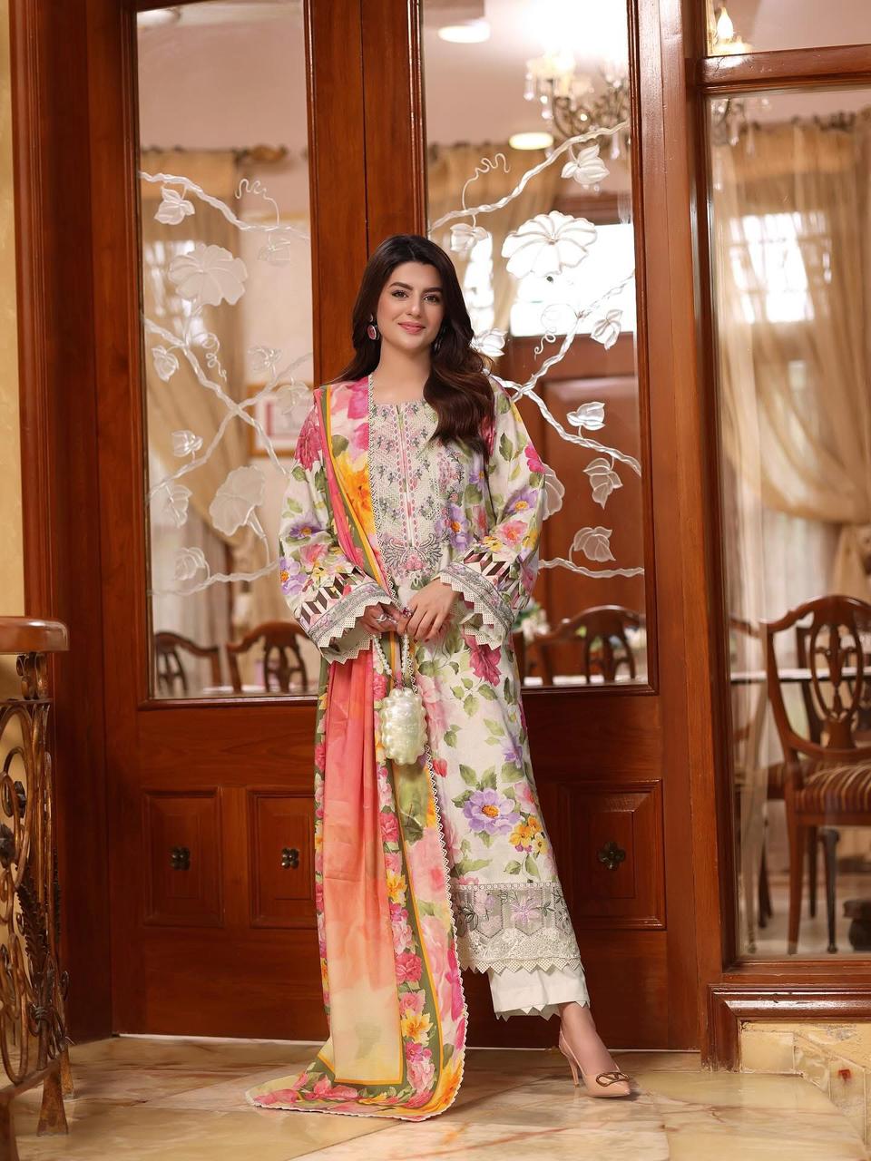 Aneelas Printed Lawn - 3 Piece Unstitched