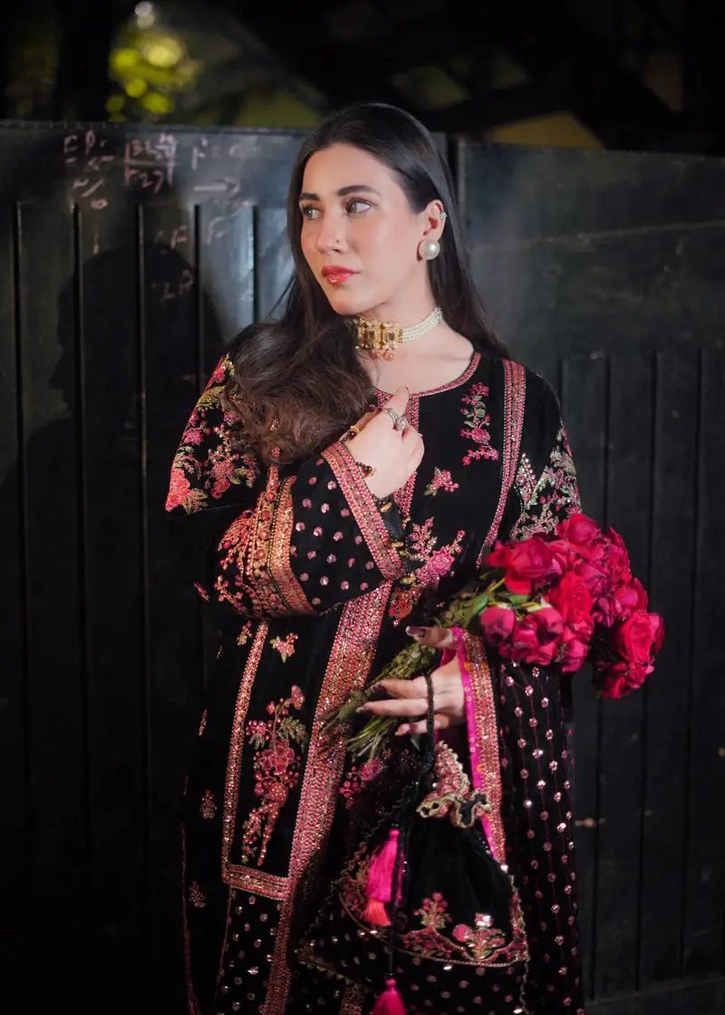 Aneela's Black Velvet - 3 Piece Unstitched