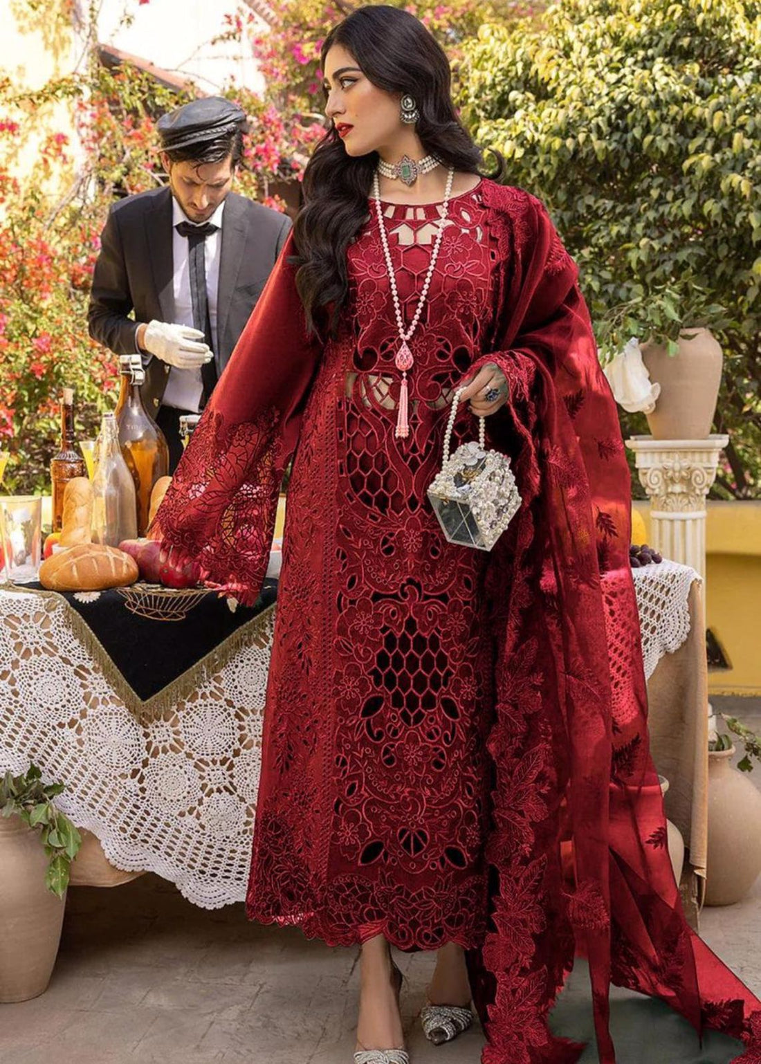 Red Beauty By Bin Ilyas | Embroidered Lawn -3 Piece Unstitched