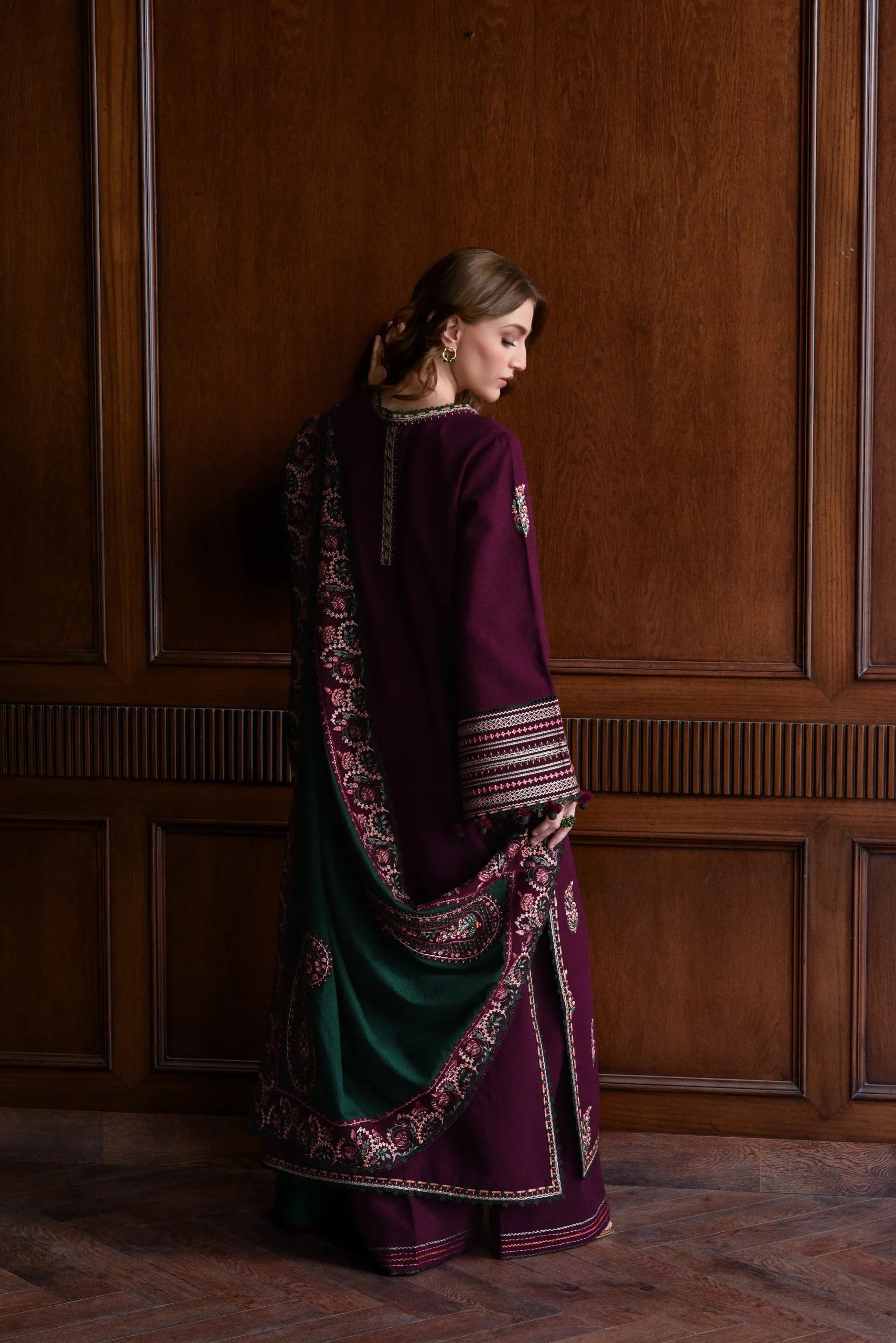 Formal Batik Maroon | Embroidered Cotton - 3 Piece Unstitched
