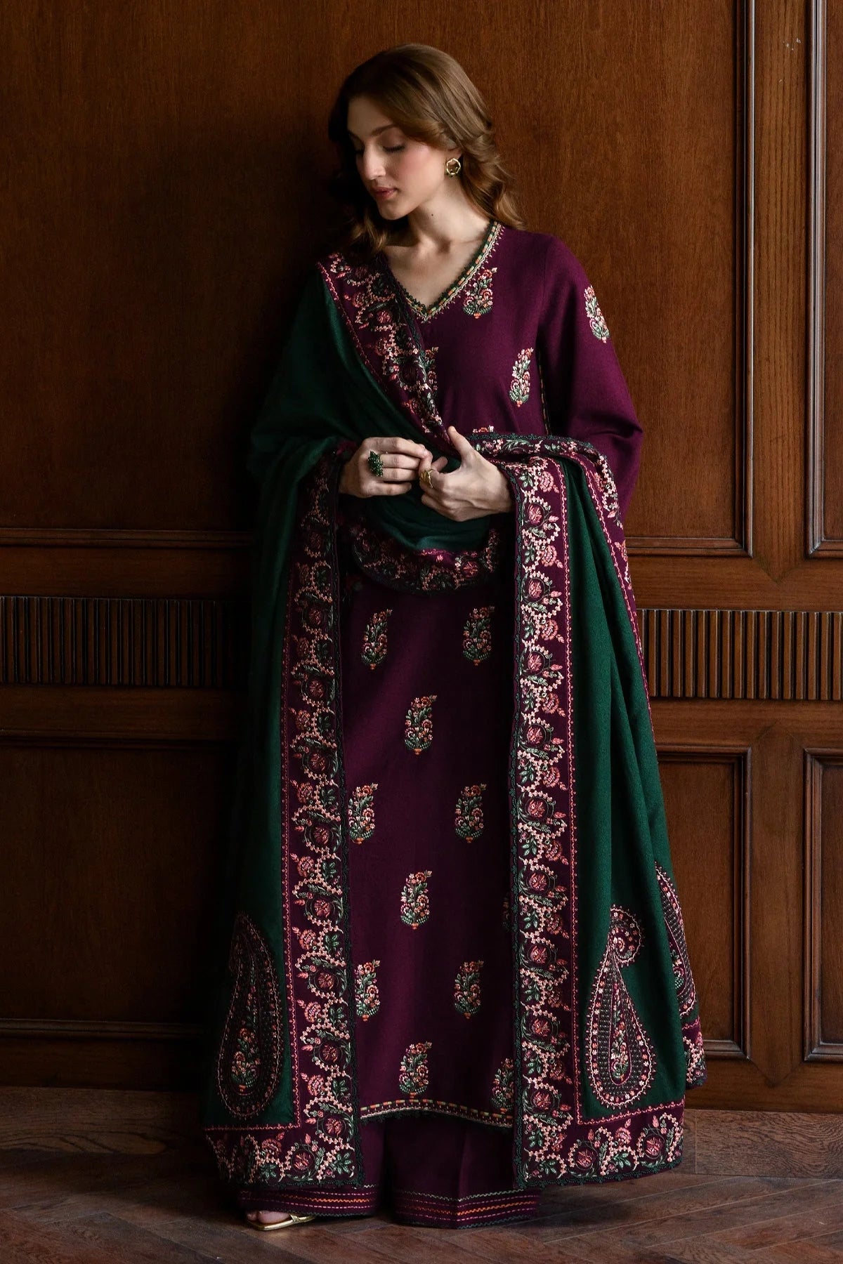 Formal Batik Maroon | Embroidered Cotton - 3 Piece Unstitched